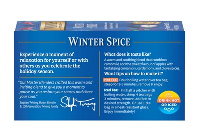 Twinings of London Winter Spice Caffeine Free Herbal Tea Bags, 20/Box (TNA51210)