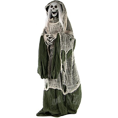Haunted Hill Farm Life-Size Animatronic Moaning Skeleton with Rotating Head (HHSKEL-1FLSA)