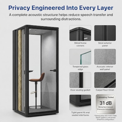 Uncaged Ergonomics Modular Acoustic Office Pod with Ventilation, Lighting and Power, Small, Black (POD-S-Black)