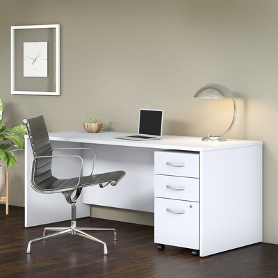 Bush Business Furniture Studio C 72"W Office Desk with Mobile File Cabinet, White (STC013WH)
