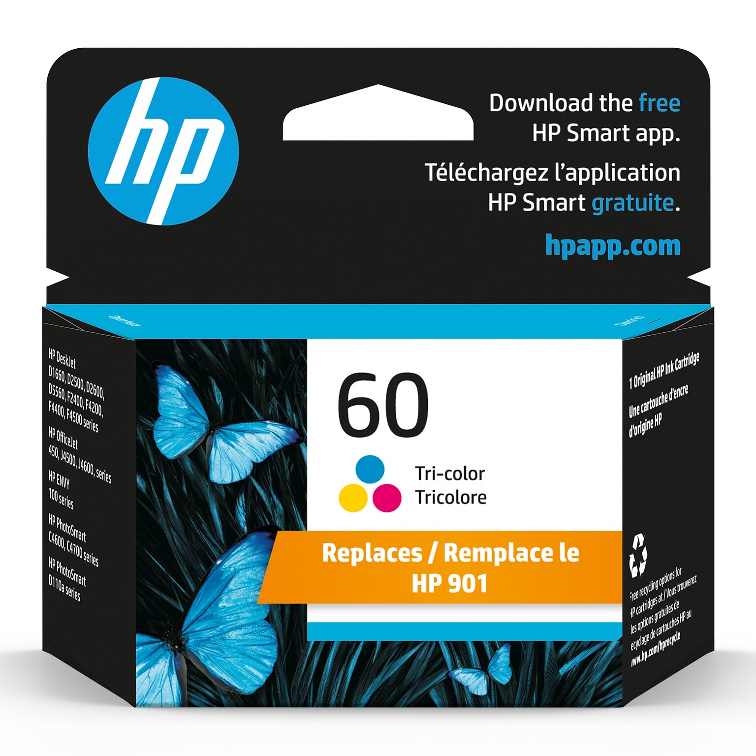 HP 60/901 Tri-Color Ink Cartridge, Print Up to 165 Pages (CC643WN#140)
