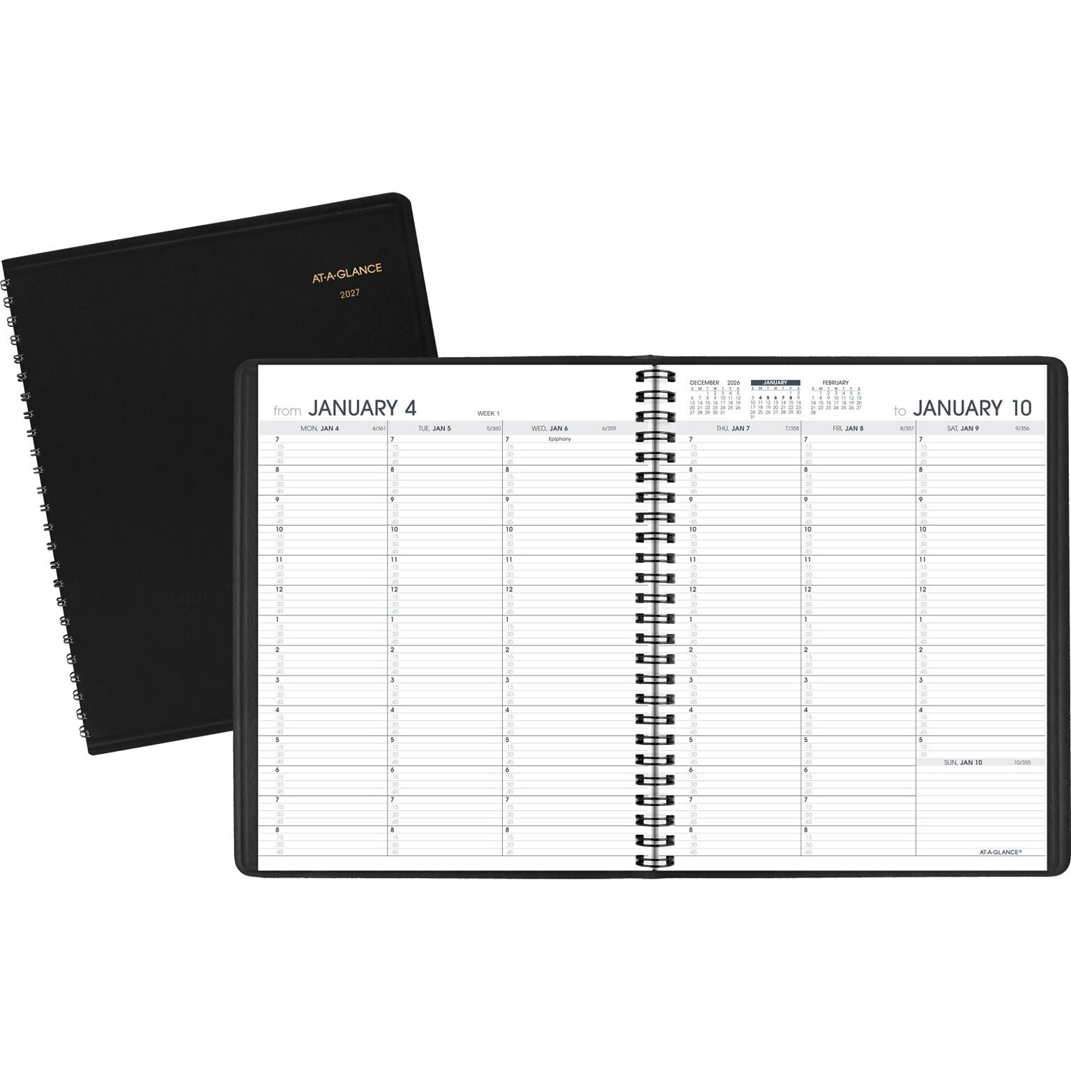 2027 AT-A-GLANCE 7 x 8.75 Weekly Appointment Book, Faux Leather Cover, Black (70-951-05-27)