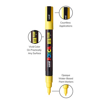 POSCA PC-3M Water Based Paint Marker, Fine Bullet Tip, Yellow, 3/Pack (UBCPC3MYELLOW-3)