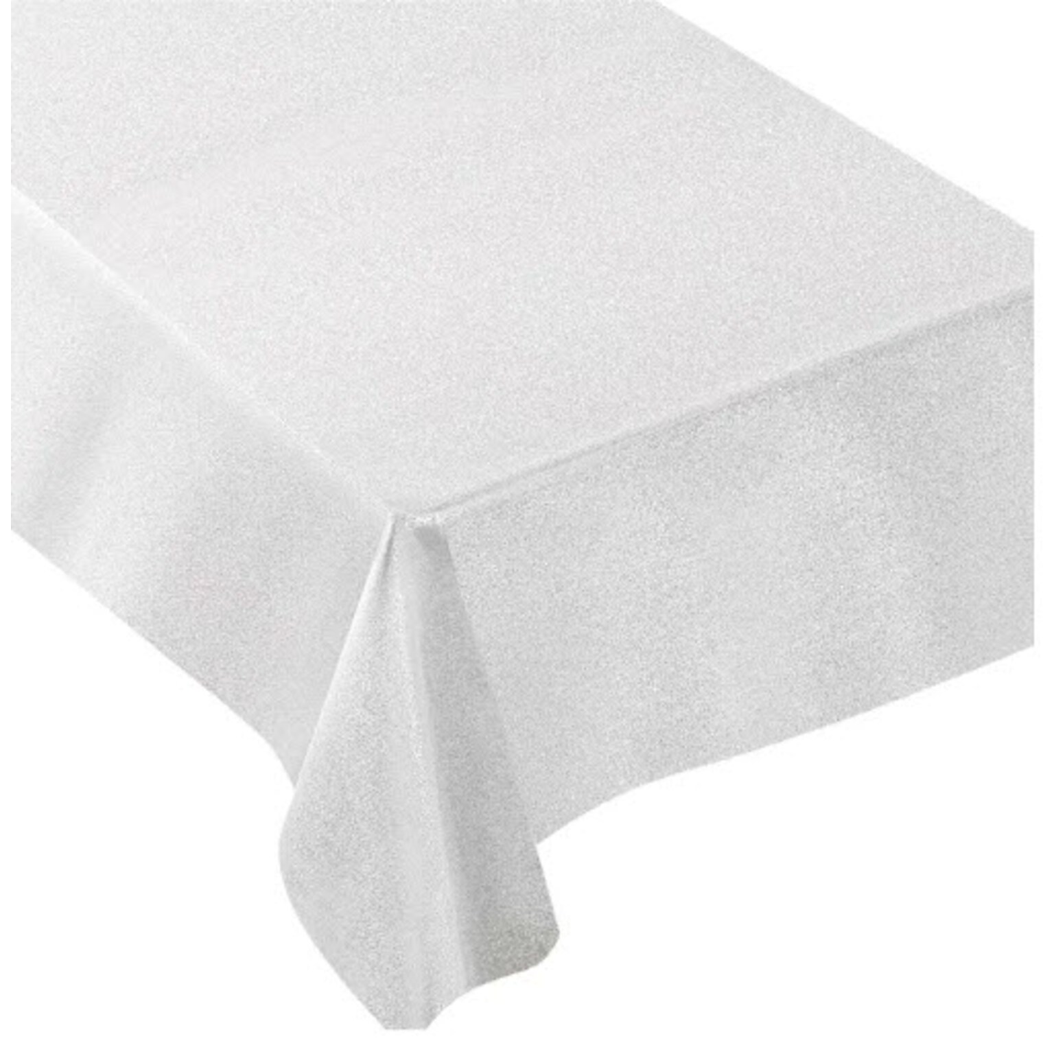 JAM PAPER Premium Shimmer Fabric Tablecloth, Long Rectangle 60 x 104 inch, Metallic White Silver, 1 Reusable Table Cover/Pack