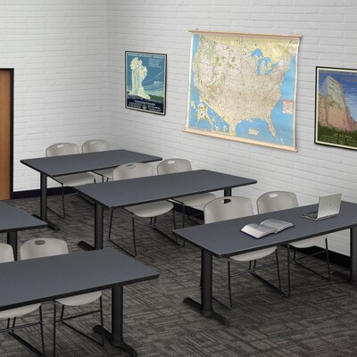 Regency Seating Cain 60 x 24 Training Table, Grey & 2 Zeng Stack Chairs, Grey (MTRCT6024GY44GY)