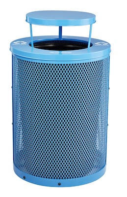 Alpine Industries 4460 Steel Mesh Outdoor Trash Can with Covered Top with Open Sides Lid, 36 Gallon, Blue (ALP4460-01-D)