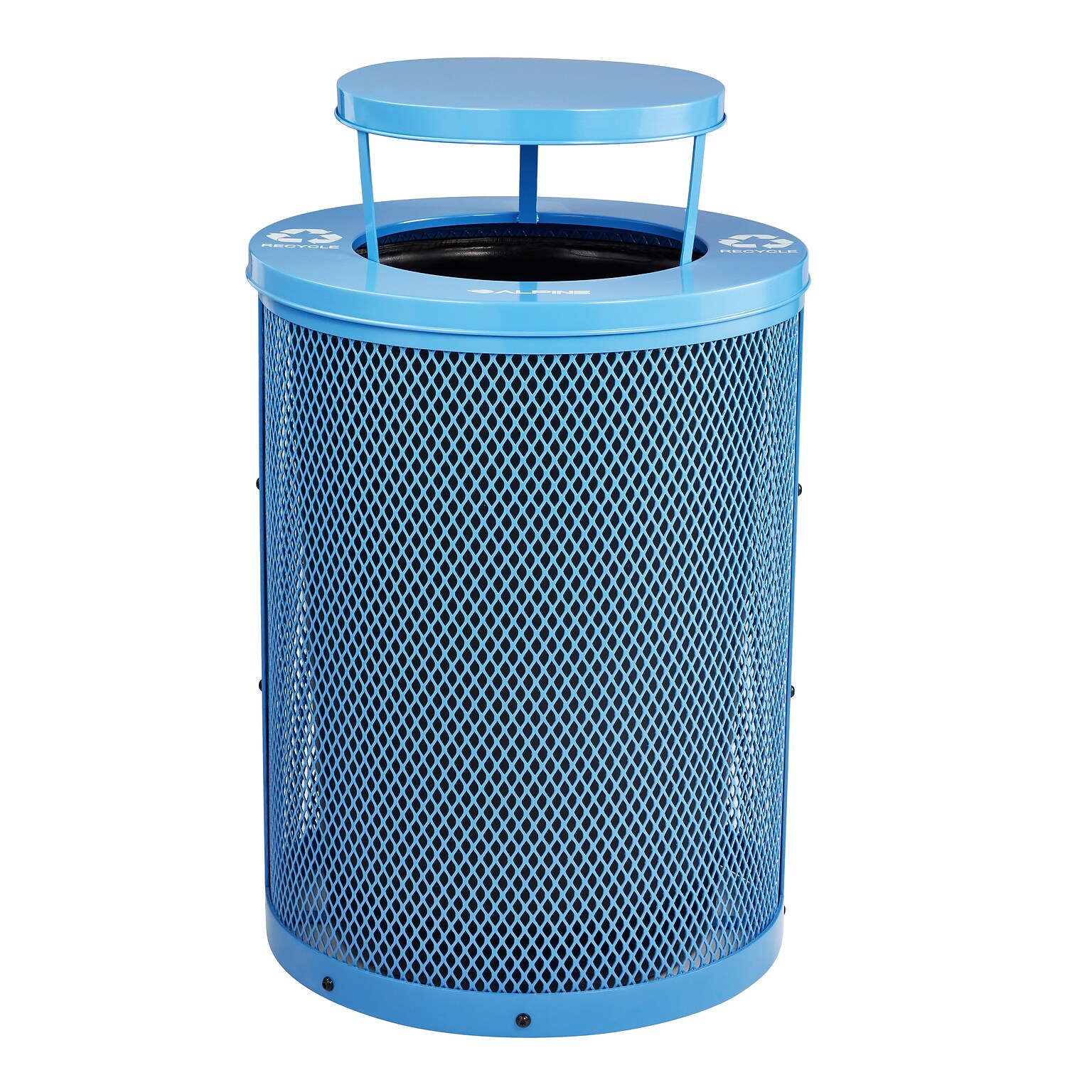 Alpine Industries 4460 Steel Mesh Outdoor Trash Can with Covered Top with Open Sides Lid, 36 Gallon, Blue (ALP4460-01-D)