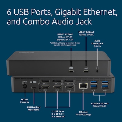 Kensington SD4790P EQ USB-C and USB-A, 10Gbps, Quad 4K Hybrid Dock, 100W PD, DP & HDMI, Windows/macOS/Chrome (K33610NA)