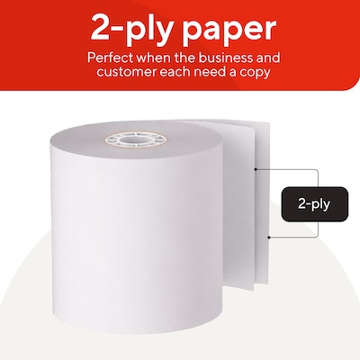 Staples Carbonless POS Roll 2-Ply White 3 x 100 Ft for Credit Card Terminals, 1 Roll