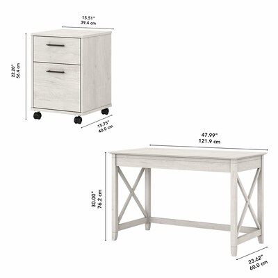 Bush Furniture Key West 48" Writing Desk with File Cabinet, Linen White Oak (KWS001LW)