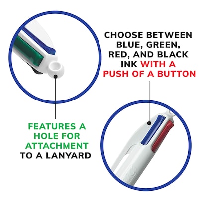 BIC 4-Color Retractable Ballpoint Pens, Medium Point, 1.4mm, Assorted Ink, 3/Pack (14540)