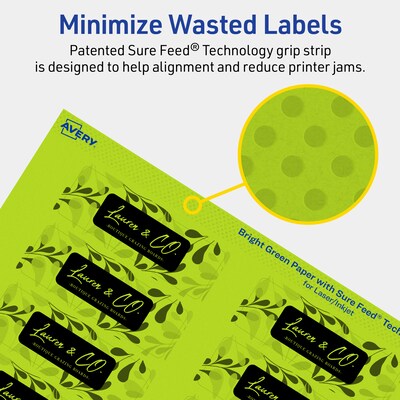 Avery Laser/Inkjet Multipurpose Rectangle Labels, 1" x 3", Bright Green, 320/Pack (94224)