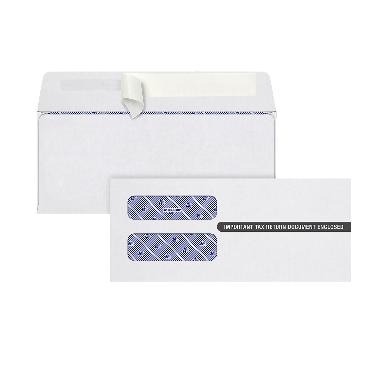 Adams Self Seal Security Tinted Double Window Envelope, 3.75 x 8.5, White, 100/Pack (S1099-3PS)