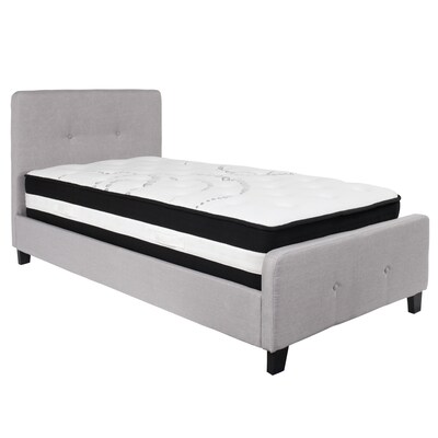 Flash Furniture Tribeca Tufted Upholstered Platform Bed in Light Gray Fabric with Pocket Spring Mattress, Twin (HGBM25)