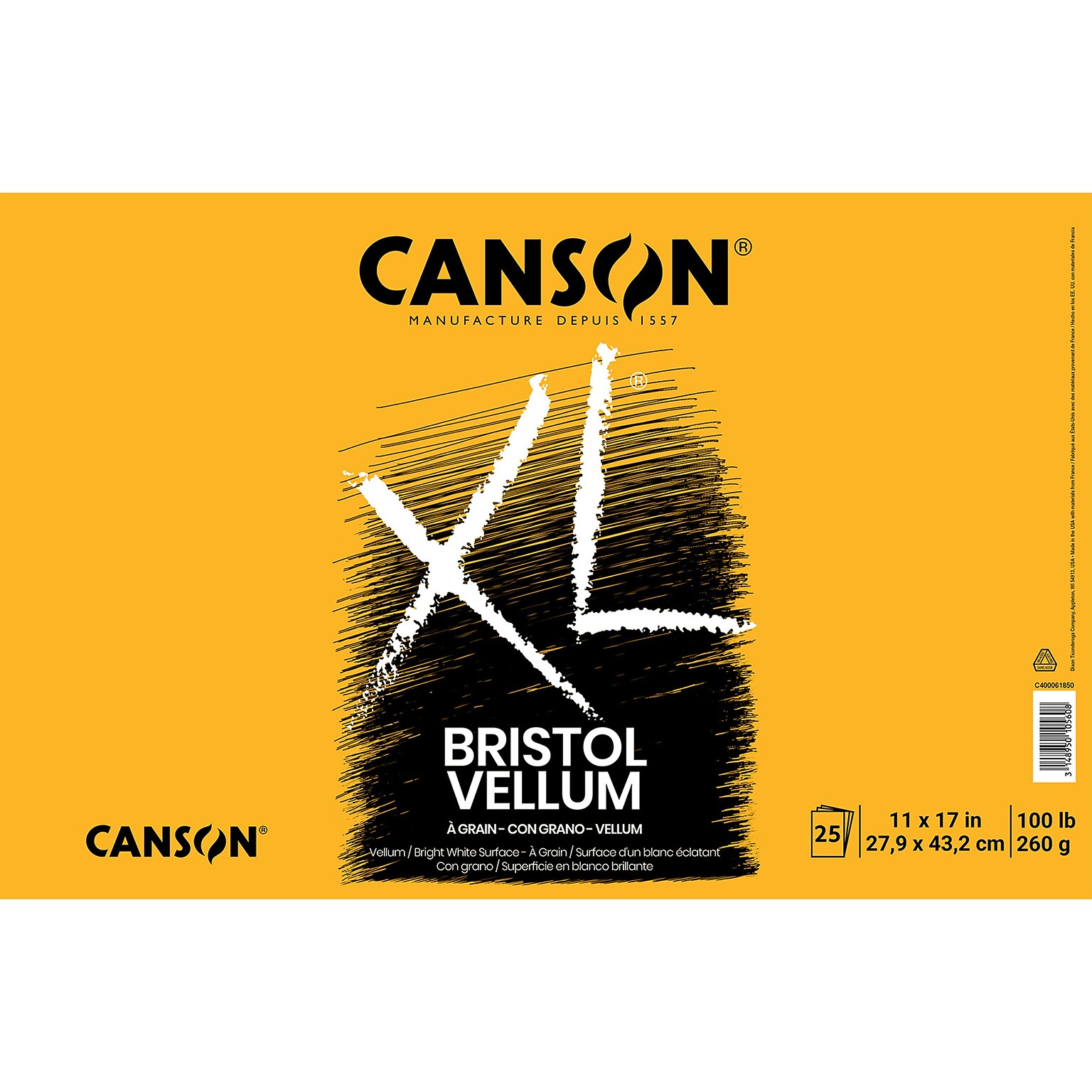 Canson XL Series 11 x 17 Vellum Sketch Pad, 25 Sheets/Pad (MCXC400061850)