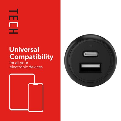 Staples TECH USB-A/USB-C Car Charger, 32W, Black (ST62340)