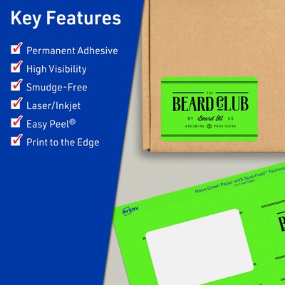 Avery Rectangle Multipurpose Labels, 2 x 3.75, Neon Green, 80/Pack (94240)