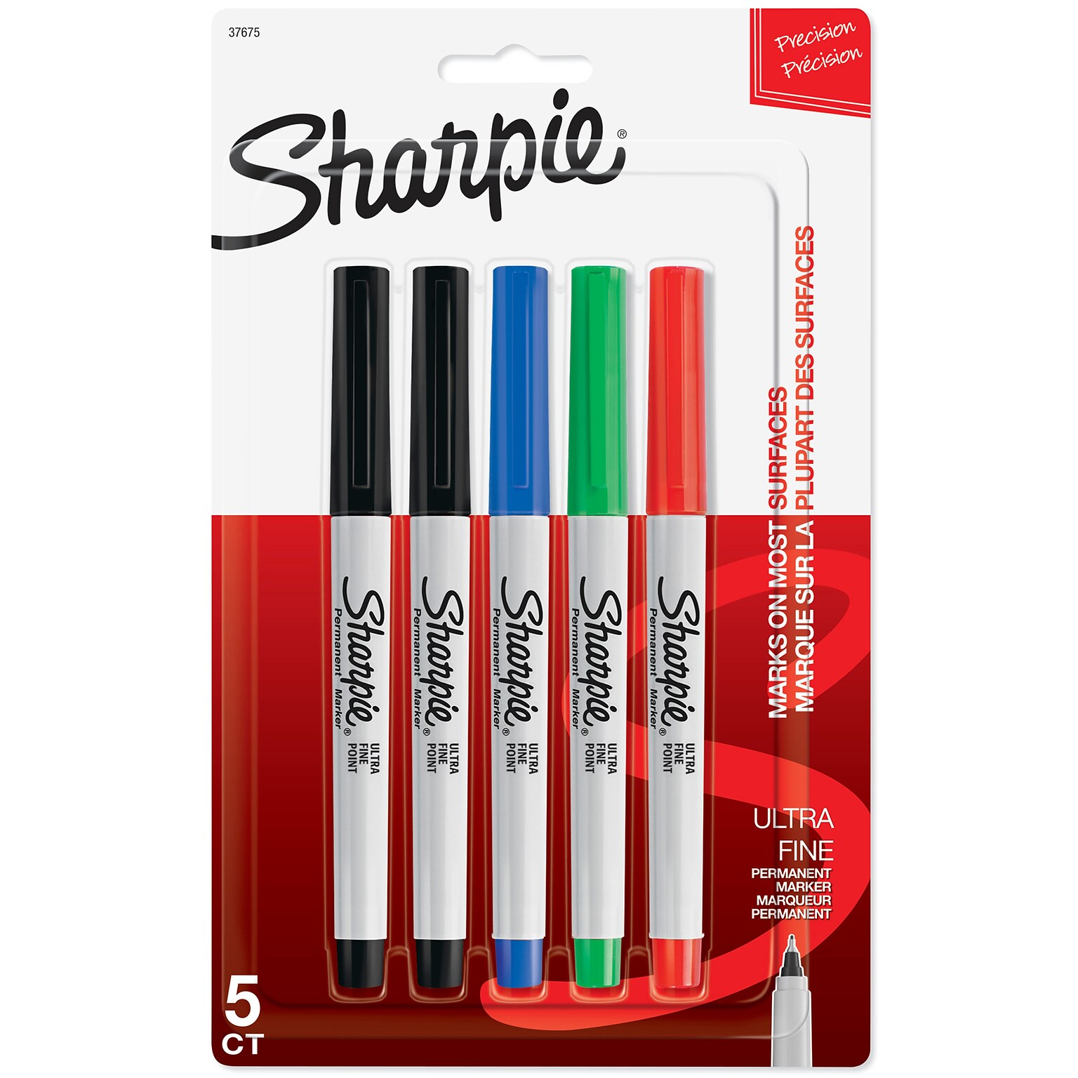 Sharpie Permanent Markers, Ultra Fine Tip, Assorted, 5/Pack (37675)