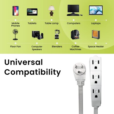 GoGreen Power 8' Extension Cord, 3-Outlet, 16 AWG, White (GG-19608)