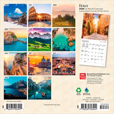 2026 BrownTrout Italy 7 x 7 Monthly Wall Calendar (9798330703944)