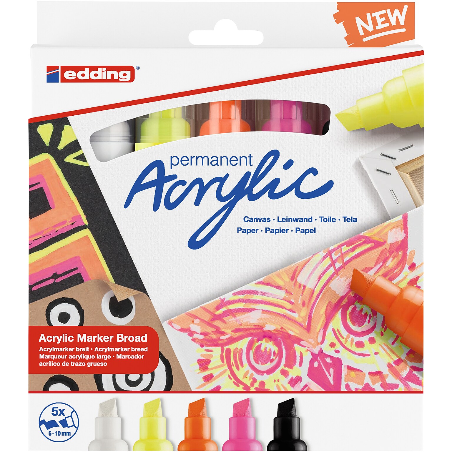 edding 5000 Series Acrylic Marker, Broad Tip, Neon Colors, 5/Pack (EDD450005)