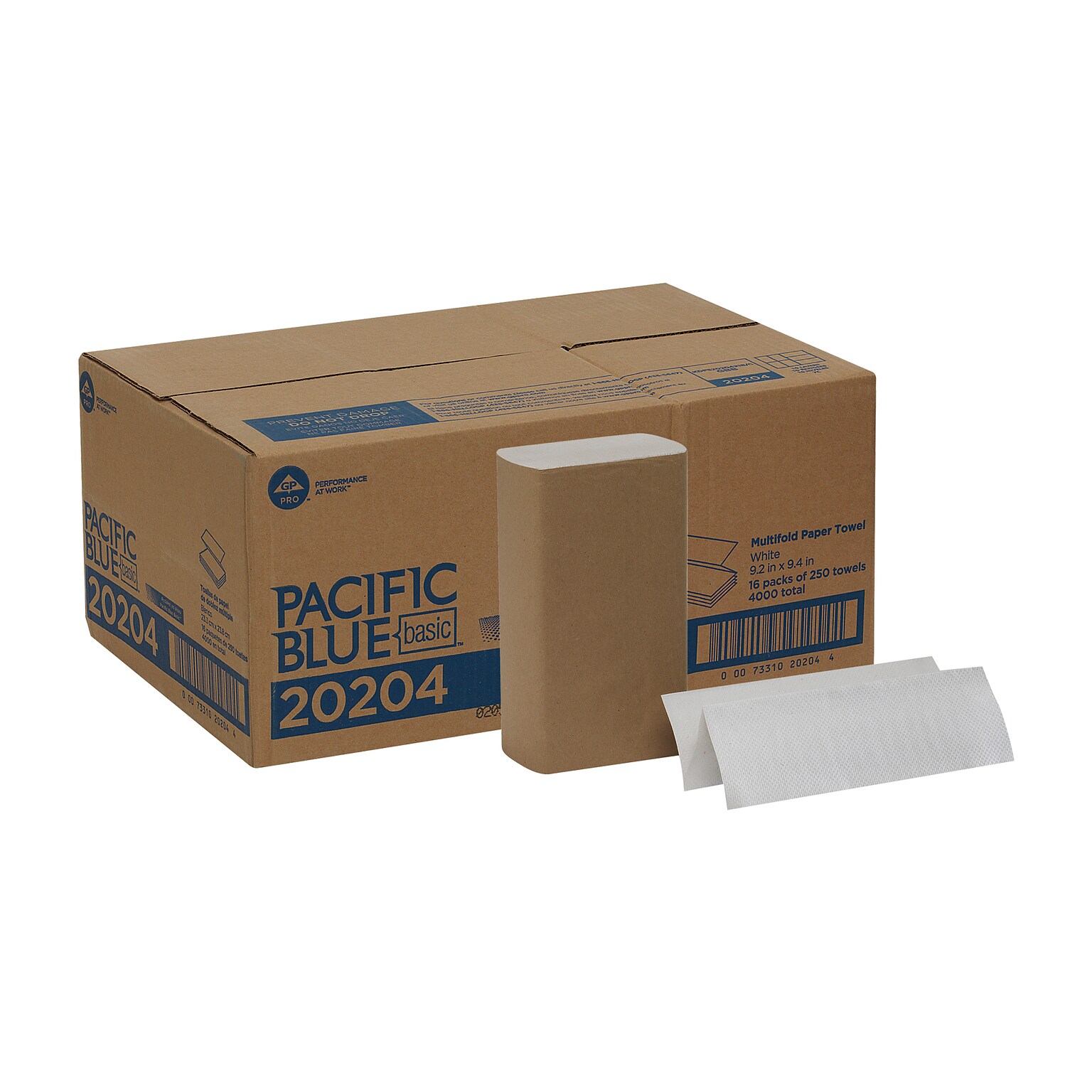 Pacific Blue Basic Multifold Paper Towels, 1-ply, 250 Sheets/Pack, 16 Packs/Carton (20204)