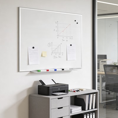 TRU RED™ Magnetic Steel Dry Erase Board, Satin Frame, 4' x 3' (TR61175)