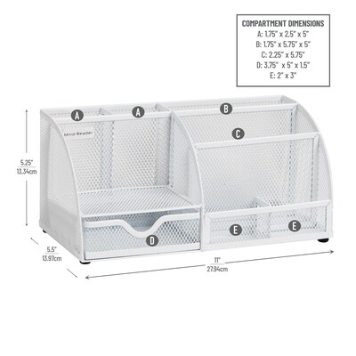 Mind Reader 7-Compartment Metal Desk Organizer File and Accessory Storage, White (JOEORG-WHT)