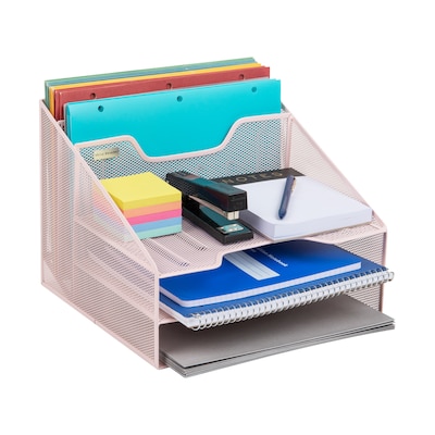 Mind Reader Metal Desktop Organizer Vertical File Holder Paper Letter Tray, Pink (MESHBOX5-PNK)