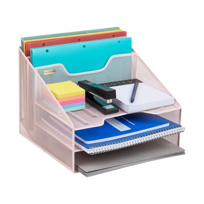 Mind Reader 5-Compartment Metal Desk Organizer, Pink (MESHBOX5-PNK)