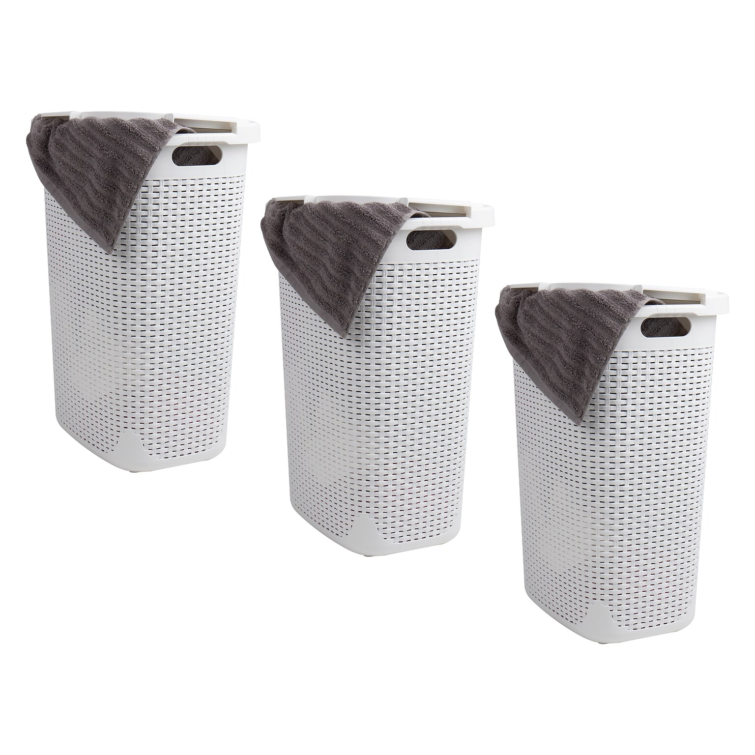 Mind Reader 15.8 Gallon Hamper with Lid, Plastic, White, 3/Pack (3PK60HAMP-WHT)