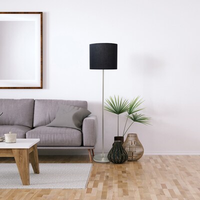 Creekwood Home Vista 57" Contemporary Classic Brushed Nickel Floor Lamp, Feit LED Bulb, Black Shade (CWF-3005-BK-LB)