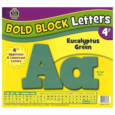 Teacher Created Resources 4 Bold Block Letters Combo Pack, Eucalyptus Green, 230/Pack (TCR8693)