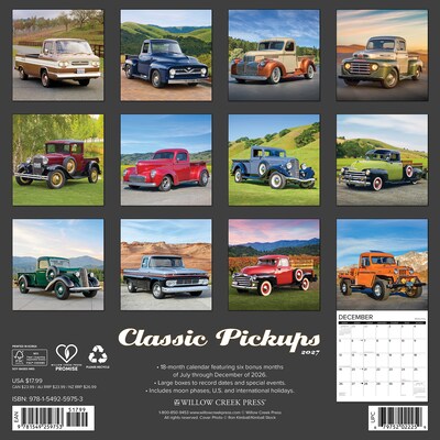 2027 Willow Creek Classic Pickups 12 x 12 Monthly Wall Calendar, Assorted Colors (59753)