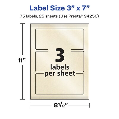 Avery Pearlized Ivory Rectangle Multipurpose Labels, 3" x 7", Ivory, 75/Pack (94250)