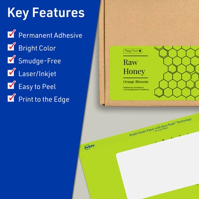 Avery Printable Rectangle Multipurpose Labels, 2.5 x 5, Bright Green, 120/Pack (94246)
