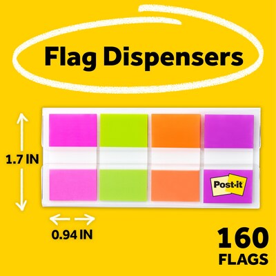 Post-it Flags, .94" Wide, Assorted Colors, 160 Flags/Pack (680-PGOP2)