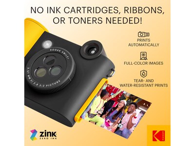 Kodak Smile+ 5 Megapixels Digital Instant Print Camera, Black/Yellow (RODSMPCAMBK)