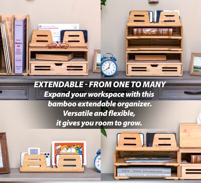 Officemate Bamboo Desk Accessories 2-Compartment Stackable Wood Desk Organizer, Natural wood grain, 2/Pack (71004)