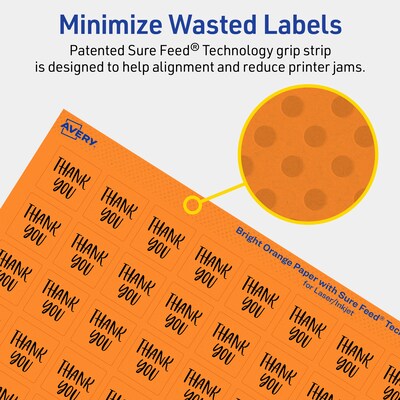 Avery Laser/Inkjet Multipurpose Square Labels, 0.75" x 0.75", Bright Orange, 1600/Pack (94102)