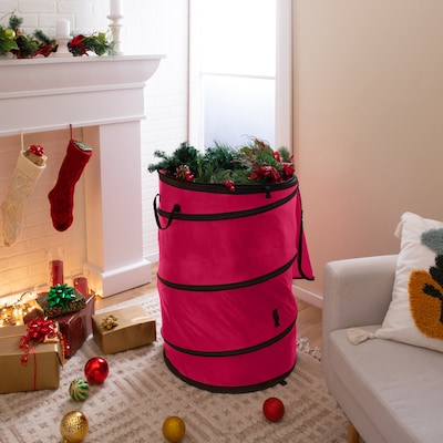 Simplify Holiday Pop Up Storage Tote with Lid, Fabric, Red/Black (9104)