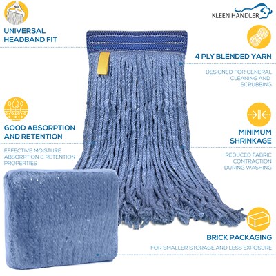 BISON LIFE Kleen Handler Blend String Wet Mop Head, Blue, 24/Pack (BPES-CEM-BD-BL-16-1-24A)