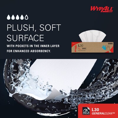 WypAll GeneralClean L30 Nylon Cleaning Wipers, 16.4" x 9.8", White, 100 Wipers/Box (05800)