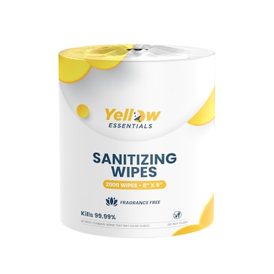 Yellow Essentials Sanitizing Wipes Refill, Gym Cleaning Wipes, 2,000 Wipes/Roll, 2 Rolls/Carton (YE001-2000-2PK)