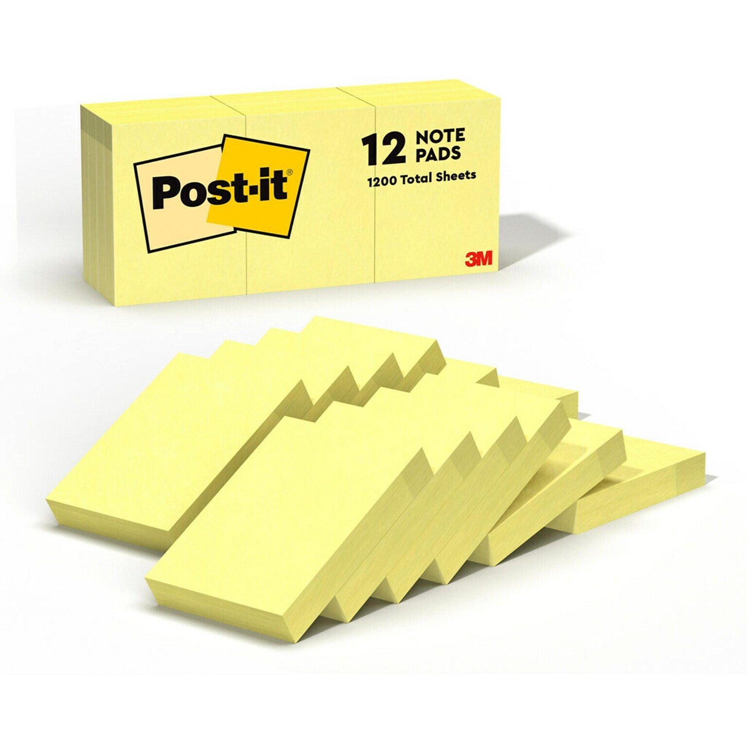 Post-it Notes, 1 3/8 x 1 7/8, Canary Collection, 100 Sheet/Pad, 12 Pads/Pack (653-YW)