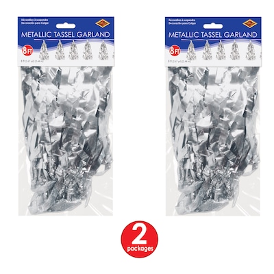 Beistle Metallic Silver Tinsel Garland, Silver, 2/Pack (59927-S)