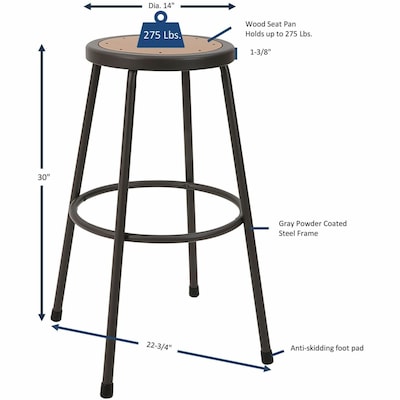 Lorell Industrial Metal/Wood 30" Shop Stool without Back, Light Gray (LLR83082)