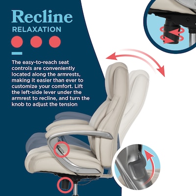 La-Z-Boy Niall AIR Lumbar Pro+ Ergonomic Vegan Leather Executive Big & Tall Chair, 400 lb. Capacity, Beige (60114-BGE)