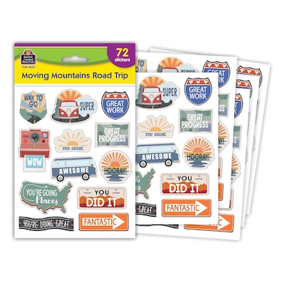Teacher Created Resources Moving Mountains Road Trip Stickers, Multicolored, 72/Pack, 12/Packs/Bundle (TCR9237-12)