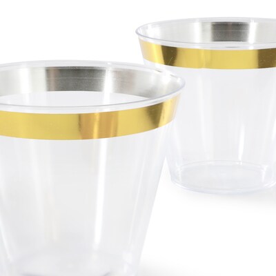 Elama Plastic Party Cups, 9 oz., Clear/Gold, 100 Cups/Pack (935124338M)